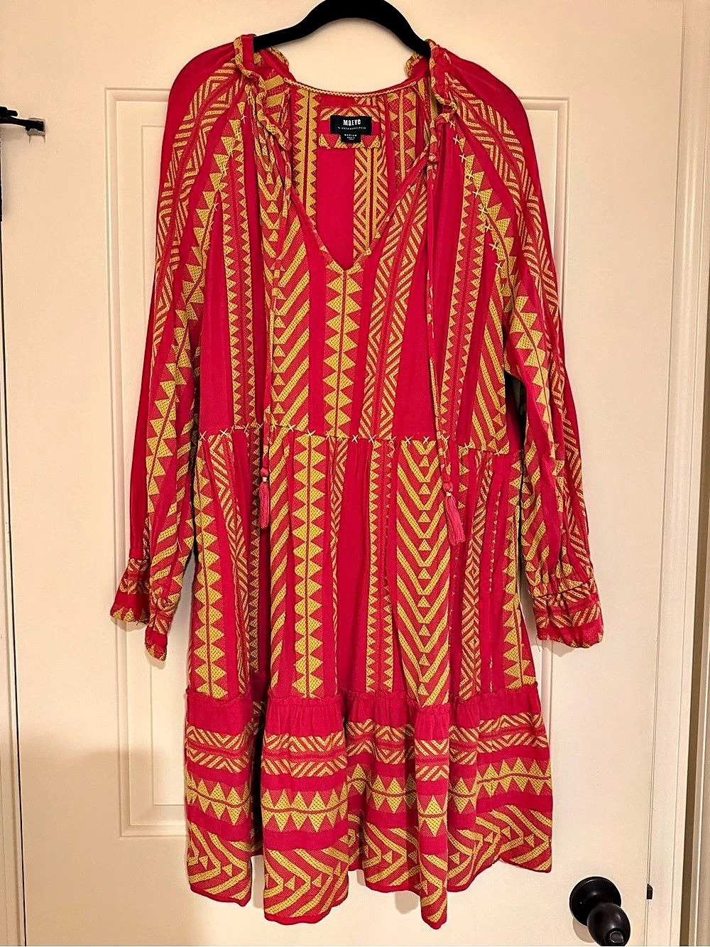 Maeve by Anthropologie Geometric Mini Dress in Pink & Yellow Size Medium